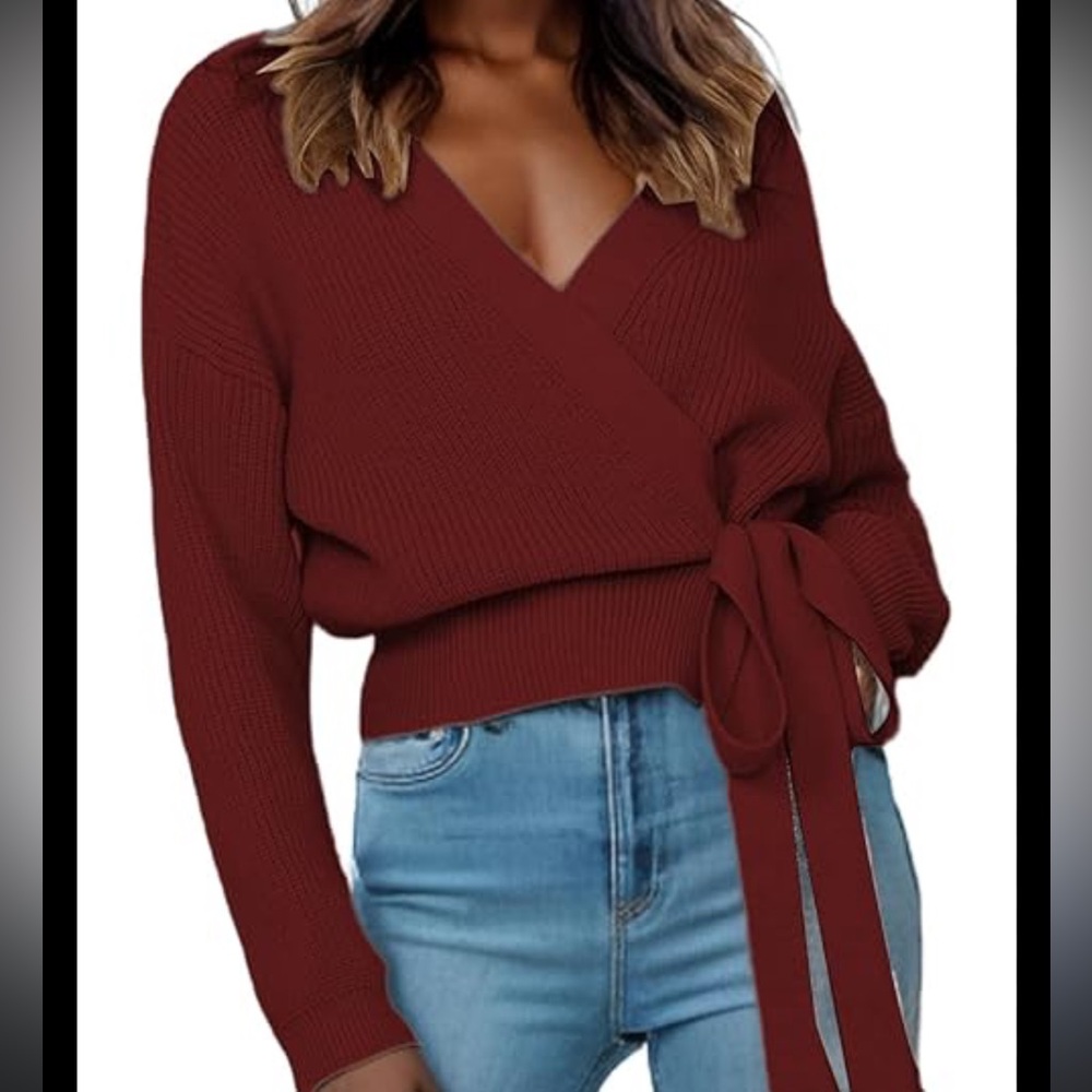 Elegant Burgundy Wrap Sweater